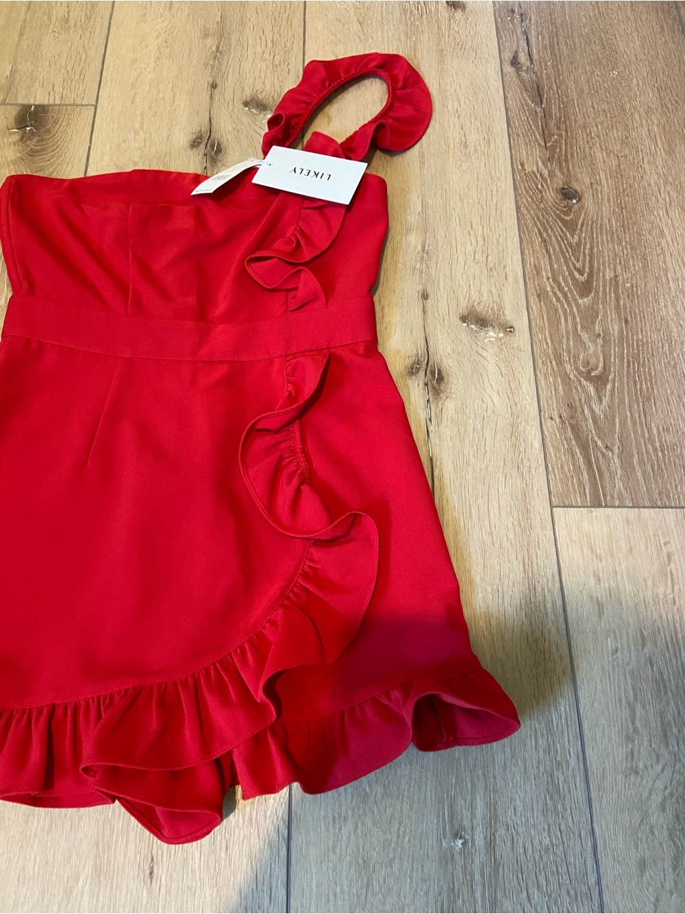 Likely Red One-Shoulder Ruffle Romper - Picture 2 of 12